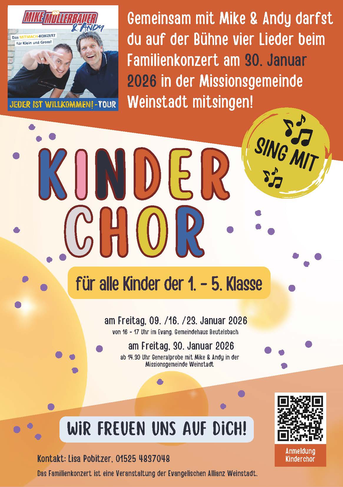 Kinder-Projektchor für Famililenkonzert Mike Müllerbauer am Fr. 30.01.2026