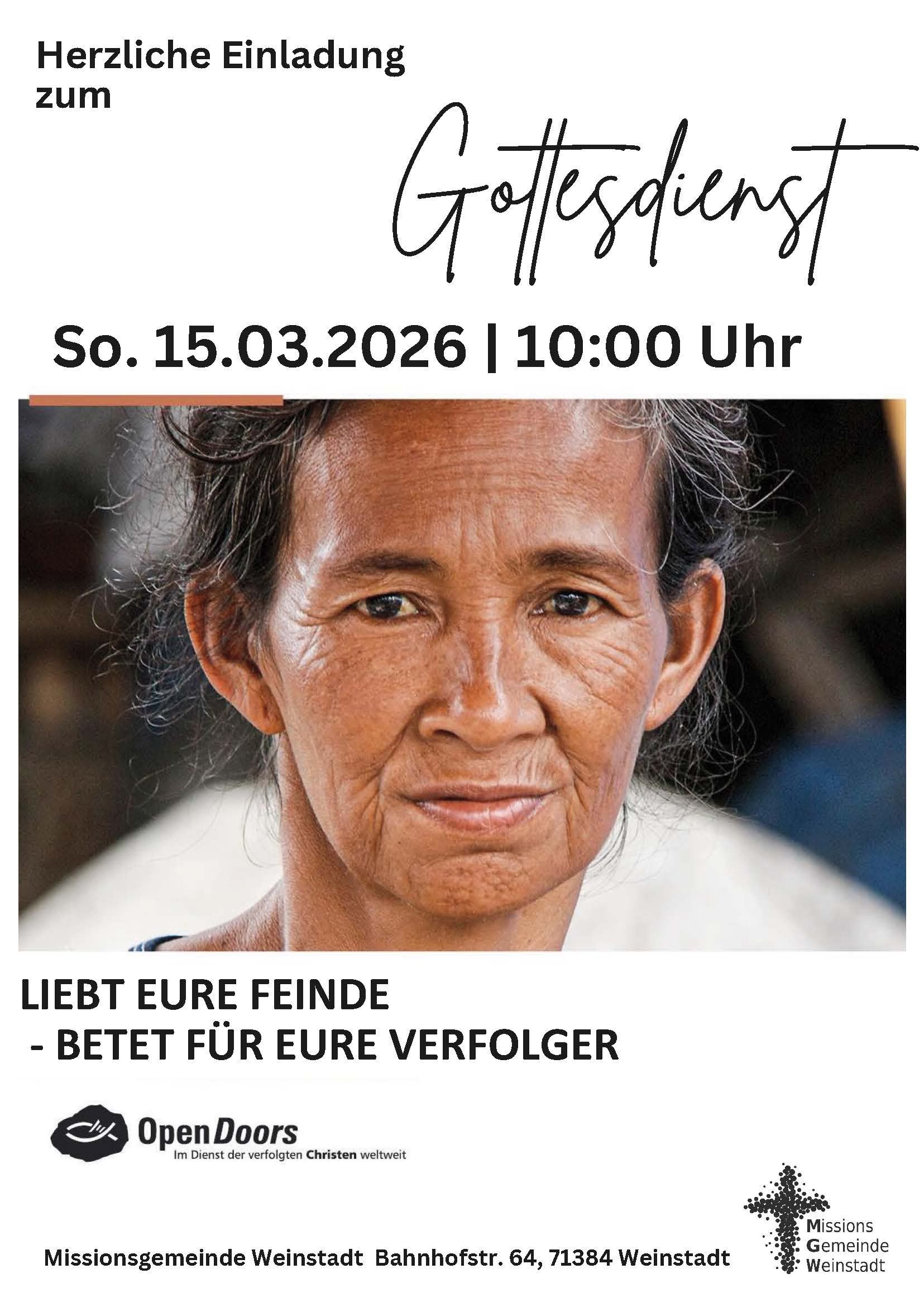 Gottesdienst am 15. März 2026 um 10:00 Uhr- Herzliche Einladung!
