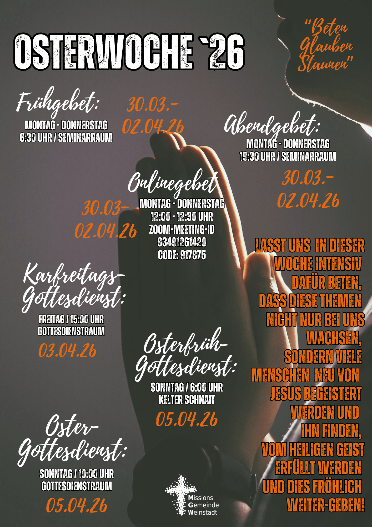 Gebetswoche „Wir beten WIRklilch“ und Ostergottesdienste 30.03.-05.04.2026