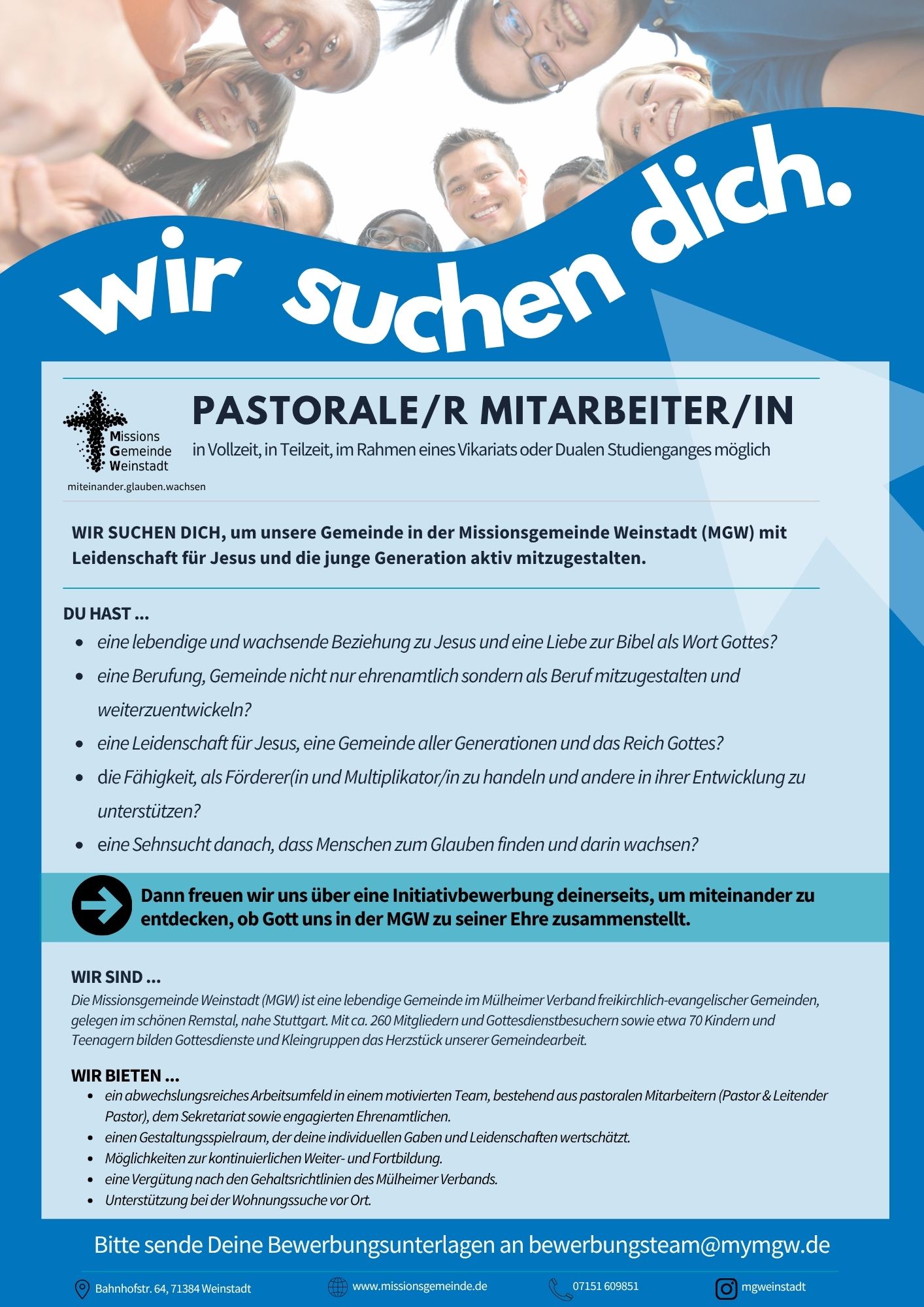 Wir suchen Dich: Pastorale/r Mitarbeiter/in